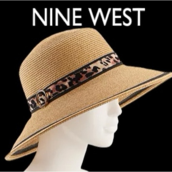 Nine West Accessories - NINE WEST- Animal Print Floppy Straw Hat, Brand New